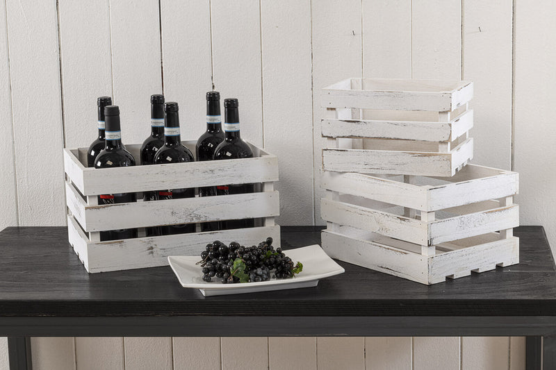 Set 3 Cassette Multiuso in Legno di Paulownia Fruit Bianco Shabby