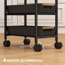 Carrello da Cucina a 5 Livelli 39,5x24x82 cm con 4 Cesti Estraibili in Metallo PP e Legno Nero e Rovere      