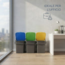 Set 3 Pattumiere Bidoni 32x29x46,5cm Premi Plus 24L Apertura Push Raccolta Differenziata in Plastica Grigio      
