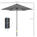 Ombrellone da Giardino Ø196x204H cm a 6 Stecche Grigio Scuro  