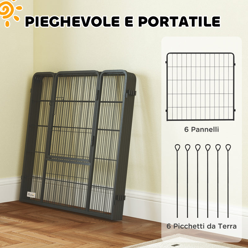 Recinto per Cani a 6 Pannelli Modulabili da 80x1,5x80A cm con Porta di Ingresso in Acciaio Nero    