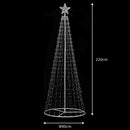 Albero di Natale Luminoso Ø80x220 cm 592 LED con 8 Giochi di Luce da Esterno in Metallo Bianco Caldo      
