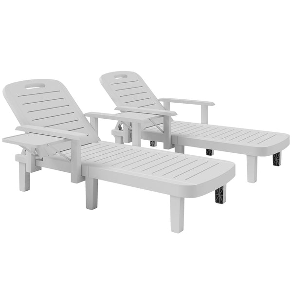 sconto Set 2 Sdraio da Giardino Regolabili 79x158x88 cm con Tavolino e Braccioli in Polipropilene Bianco