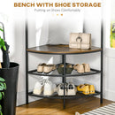 Appendiabiti Angolare da Terra 50x50x183 cm in Legno e Acciaio con Panca e Scarpiera Marrone