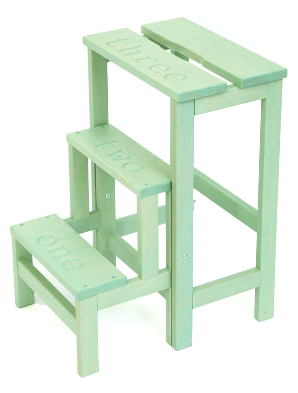 Leiterhocker 60 x 40 x 46 cm aus salbeigrünem Holz acquista