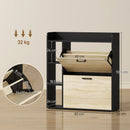 Scarpiera Slim 83x24x90.5 cm per 15 Scarpe con 2 Cassetti Ribaltabili e 3 Vani Aperti Nero      