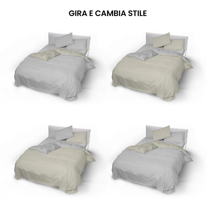 Copripiumino con Sacco e Federe Doubleface Grigio Chiaro\/Panna Varie Misure
