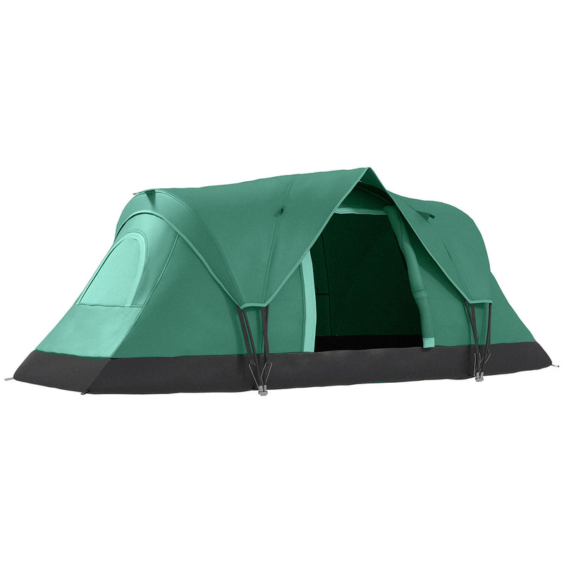 Tenda da Campeggio Idrorepellente 455x230x180 cm 6 Posti con Protezione UV e Pali in Fibra di Vetro Verde  