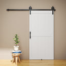Porta Scorrevole in Stile Country 106,6x213,4 cm con Binario e Maniglia in Legno e Acciaio Bianco e Nero      