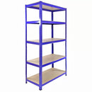 Set 3 Scaffali 5 Ripiani ad Incastro 90x50x180 cm e Martello Piani in MDF Struttura in Acciaio Blu