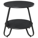 Tavolino Basso 2 Ripiani Ø50x46,5 cm in Metallo e Legno  Nero