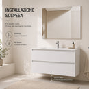 Mobile Bagno Sospeso Otranto 91x46x50 cm con Lavabo Specchio 90x70 cm e 2 Cassetti in Truciolato e MDF Bianco      
