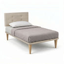 Letto Singolo con Rete Rivestita Microfibra Sabbia Tessis Testata Button Varie Misure