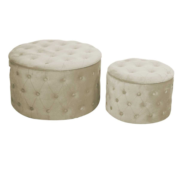 Set 2 Pouf Contenitore Ø50 cm e Ø70 cm in Tessuto Velluto Crema acquista