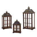 Set 3 Lanterna in legno marrone scuro rettangolare 