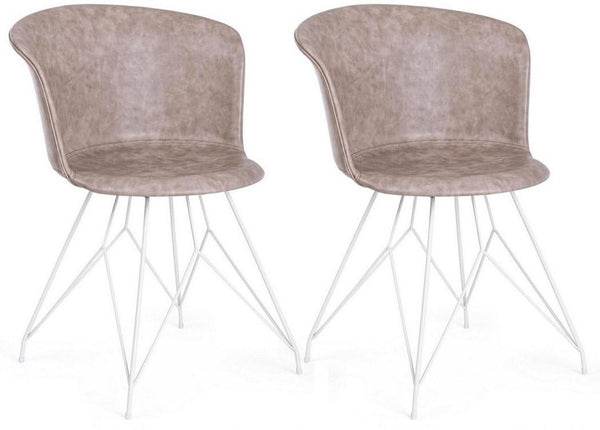 sconto Set mit 2 Stühlen 56 x 54 x 76 cm in weißem und beigem Kunstleder