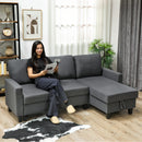 Divano Letto 3 Posti 197x129x85 cm con Chaise e Spazio Contenitore in Tessuto Effetto Lino Grigio Carbone      