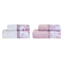 Set Spugna 4 Pezzi Asciugamani Viso + Ospite con Balza Garrini Samantha Rosa