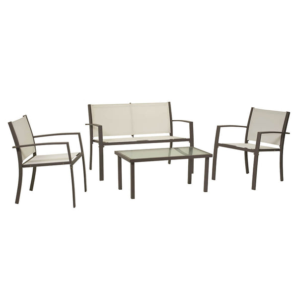 online Garden Lounge Set Couchtisch Sofa 2 Stühle aus Stoff und Metall mit Adami Columbus Ecru Kissen