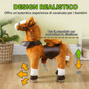 Cavallo a Dondolo per Bambini 3+ Anni 70x28x70 cm con Suoni Realistici e Pedale in Poliestere e PP Marrone      