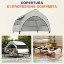Brandina per Cani Rialzata 122x92x94 cm con Copertura a 3 Lati Rimovibile Tessuto Grigio Chiaro e Nero   