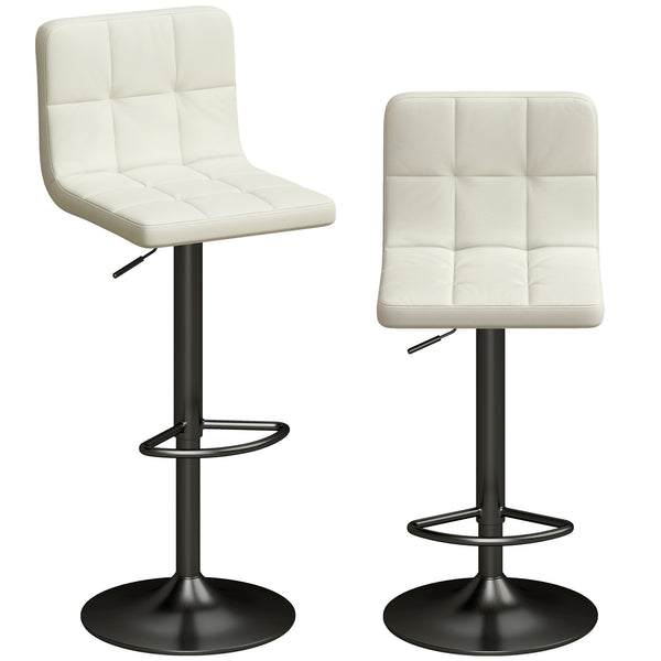 Set 2 Sgabelli da Bar 39,5x44x88-110 cm Regolabili con Poggiapiedi in Pelle PU e Acciaio Crema sconto