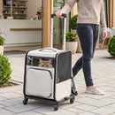 Trasportino per Cani e Gatti 34x28x43 cm con Ruote Manico Telescopico e 2 Finestre in Rete per Animali Fino a 5 kg Grigio      