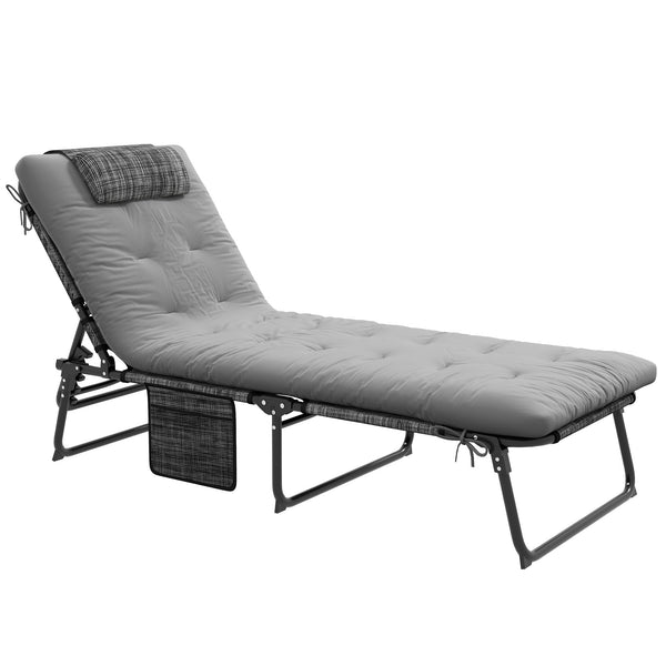 acquista Lettino da Giardino Pieghevole e Reclinabile con Tasca Laterale 68x189x30 cm Nero e Grigio