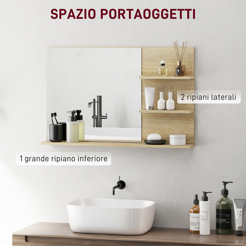 Specchio Bagno da Parete 75x10x48 cm con Mensole in Legno e Vetro Color Legno  