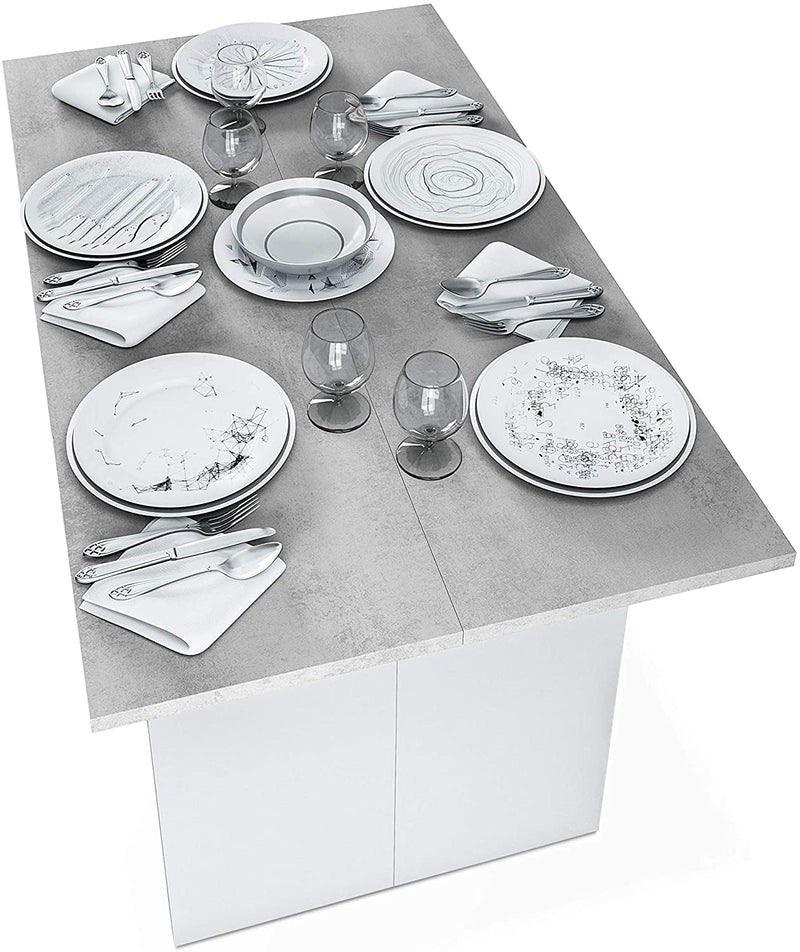 Console Apribile a Libro 120x35x77 cm in Legno Bianco e Cemento