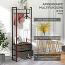 Appendiabiti da Terra con Asta 3 Cassetti e Ripiani 58,5x30x178 cm in Legno MDF e Acciaio Marrone