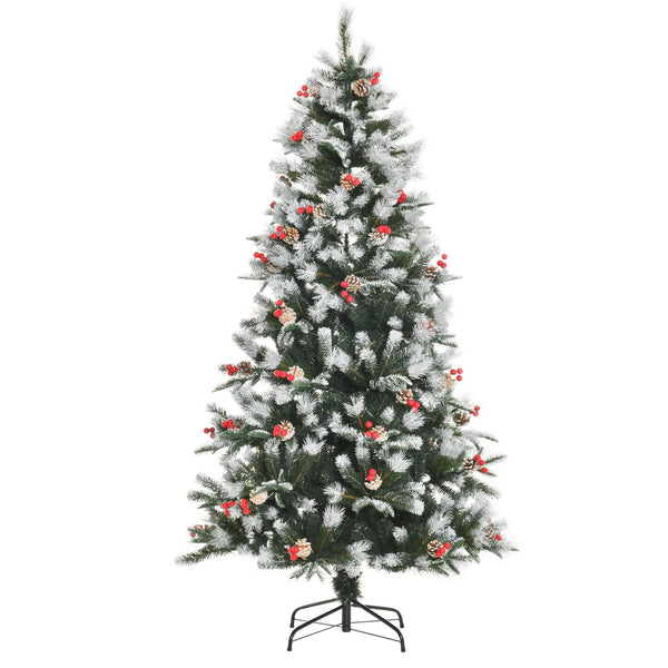prezzo Schneebedeckter künstlicher Weihnachtsbaum 180 cm 678 Äste mit roten Beeren und grünen Tannenzapfen