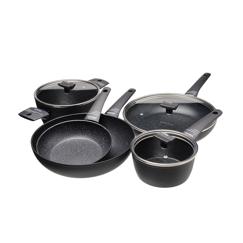 Batteria di Pentole 8 Pezzi Antiaderente Induzione in Alluminio Effetto Pietra Moneta Yes (Zeus 2.0)