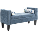 Panca Fondoletto Braccioli Trapuntati e 2 Cuscini 115,5x45x56 cm in Ciniglia e Legno Grigio-Blu e Nero  