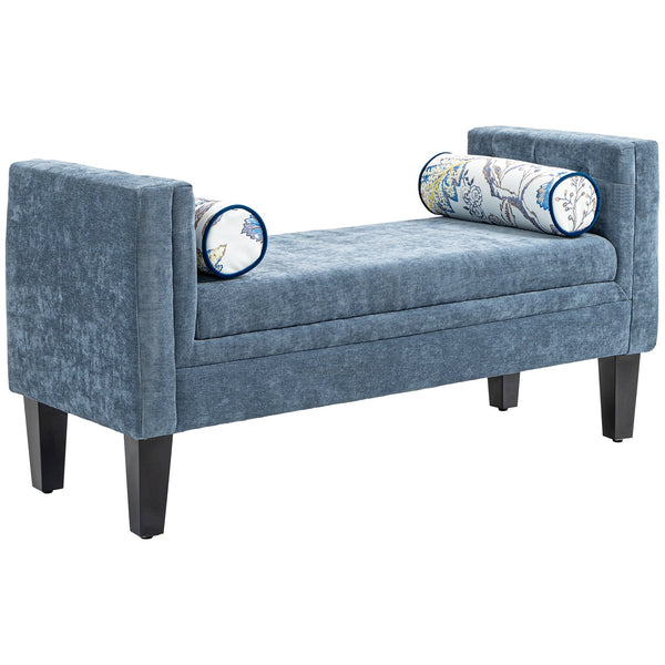 Panca Fondoletto Braccioli Trapuntati e 2 Cuscini 115,5x45x56 cm in Ciniglia e Legno Grigio-Blu e Nero sconto