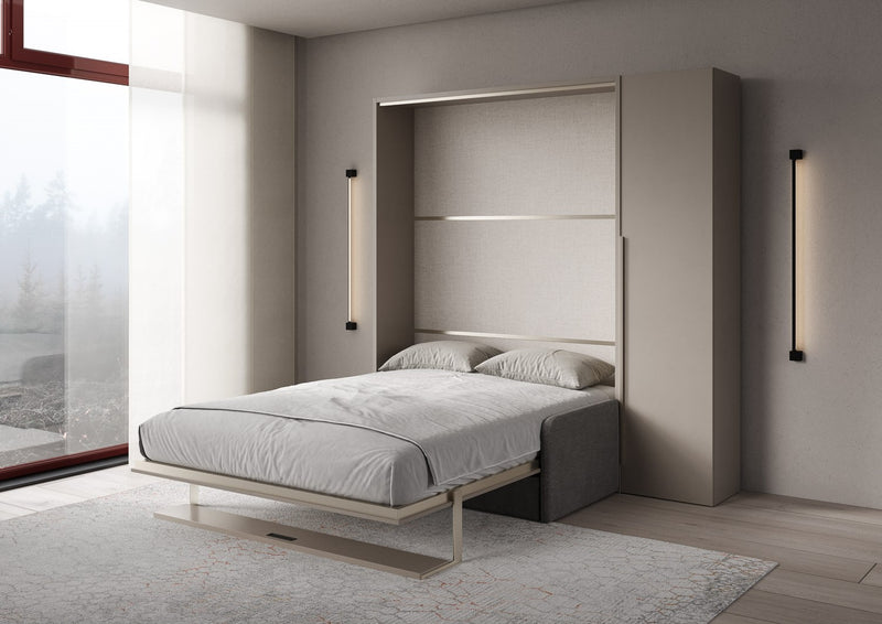 Letto Matrimoniale A Scomparsa 160 Versia Con Divano Mensola E Armadio 1 Anta Dx Argilla      