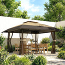 Gazebo Pieghevole 400x400x287 cm con 4 Zanzariere Laterali Doppio Tetto e Sacchi di Sabbia Cachi e Marrone      
