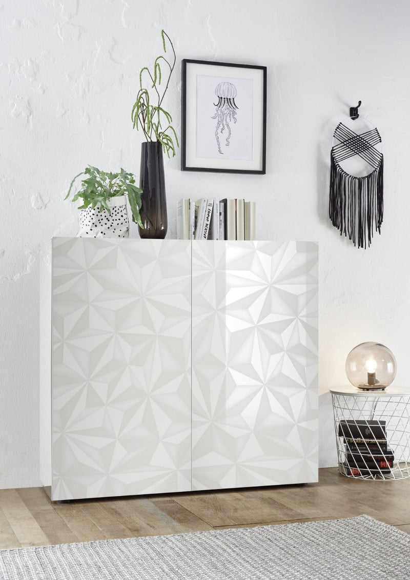 Credenza 2 Ante 120x42x110 cm in Legno TFT Praga Bianco Lucido