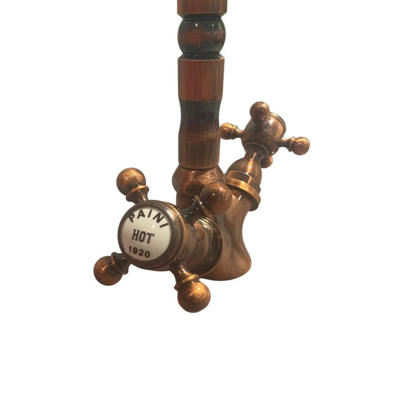 Rubinetto Cucina Miscelatore Doppio Comando Girevole Lavello in Ottone Paini Nostalgia Barocco Rame Antico
