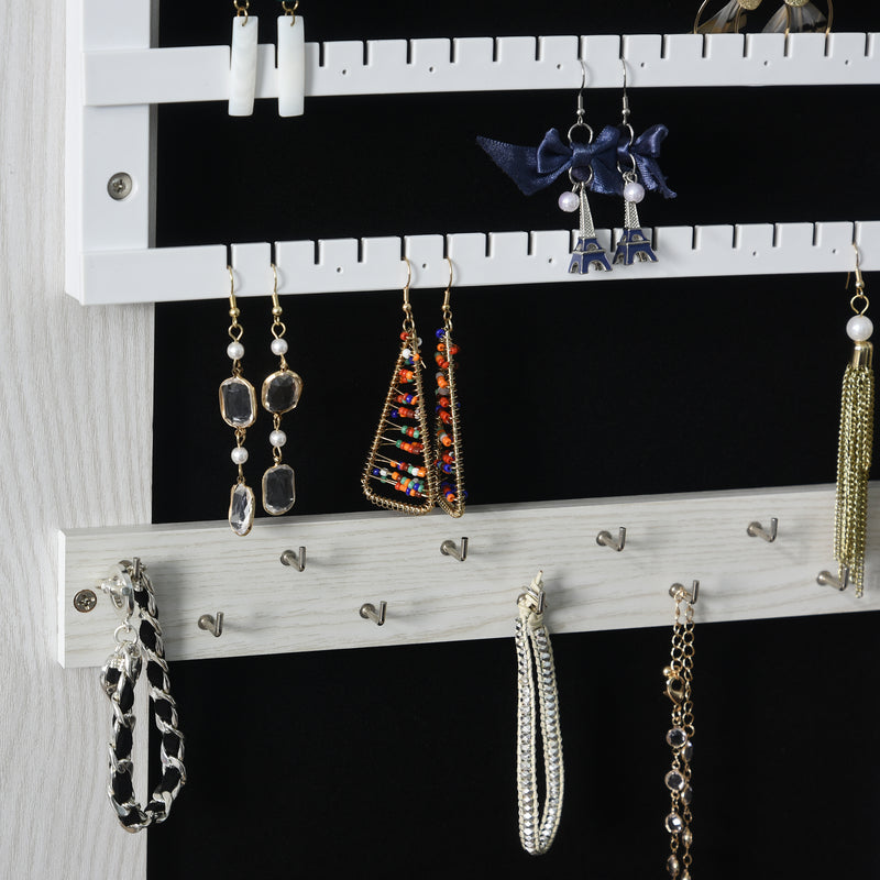 Specchio Portagioie da Terra a LED 15x15x61,75 cm con 4 Scaffali Struttura in Legno Bianco  