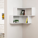 Mensola Scaffale Angolare da Parete 70x20x62 cm a 2 Ripiani Salvaspazio in Legno Bianco      