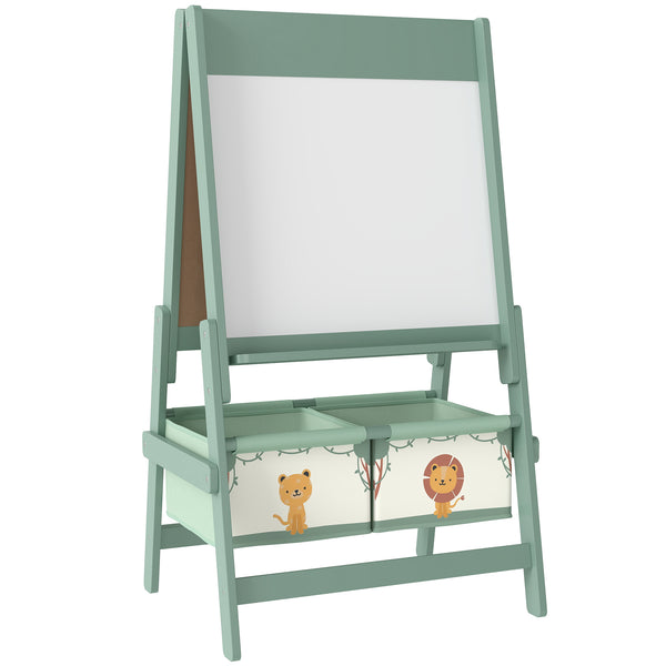 Lavagna per Bambini 3 in 1 54x46x94 cm con Cavalletto Rotolo di Carta e 2 Cestelli in Legno Verde sconto