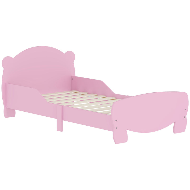 Struttura Letto Singolo per Bambini Orso 143,5x80x55 cm con Sponde Laterali in Legno Rosa 