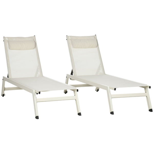 prezzo Set 2 Lettini Prendisole da Giardino 55x195x30 cm in Alluminio e Poliestere Beige
