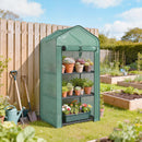 Mini Serra da Giardino 59x39x127 cm con 3 Ripiani e Porta Avvolgibile Copertura in PE Verde      