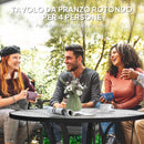Tavolino da Giardino Rotondo Ø96.5x71 cm con Foro per Ombrellone in Metallo e Vetro Temperato Nero  