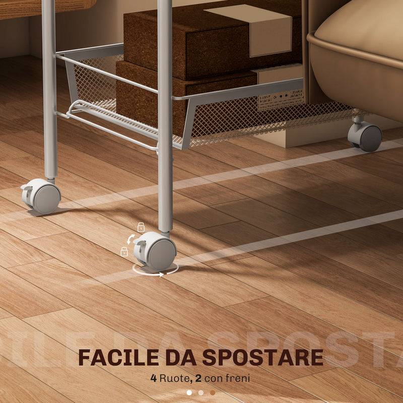 Carrello da Cucina Salvaspazio 5 Livelli con Cestini a Rete in Acciaio 45x26,5x106 cm Bianco 