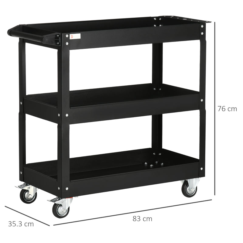 Carrello Porta Attrezzi a 3 Livelli 83x35,3x76 cm in Acciaio Nero   