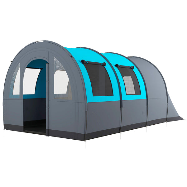 acquista Tenda da Campeggio 5 Posti Impermeabile con Zona Notte e Giorno 480x260x200 cm in Poliestere Grigio e Blu