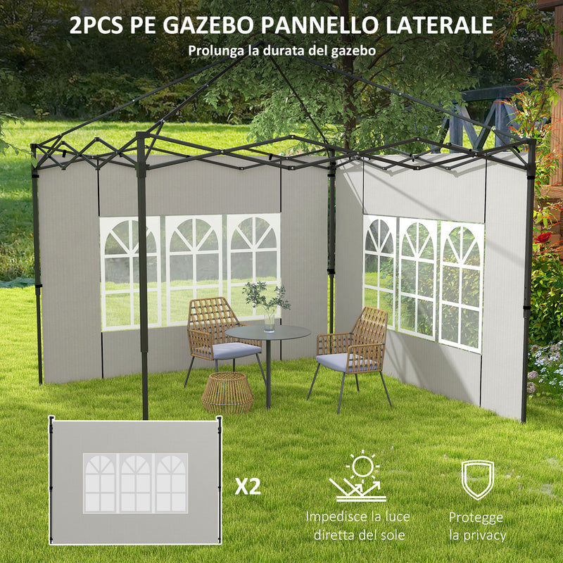 Set 2 Pareti Laterali per Gazebo 3x3m e 3x6m con Finestre 293x193 cm in PE e Plastica Bianco-4